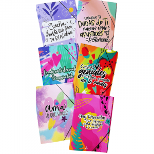 Carpetas oficio frases c/elast. paq.x12 surtidas