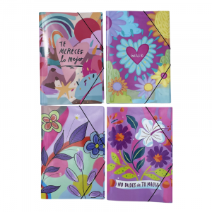 Carpetas oficio frases c/elast. paq.x12 surtidas